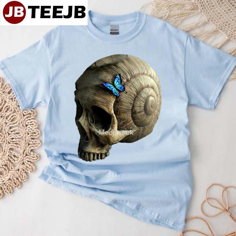 Old Skull Snail Ghost With Small Baterfly Unisex T-Shirt
