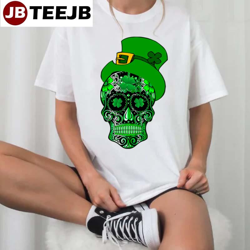 Sugar Skull Shamrocks St Patrick’s Day Unisex T-Shirt