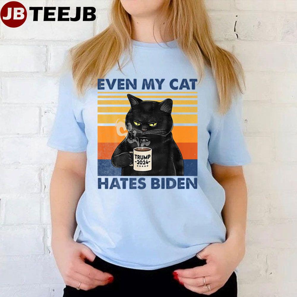 Even My Cat Hates Biden Funny Coffee Cat Unisex T-Shirt