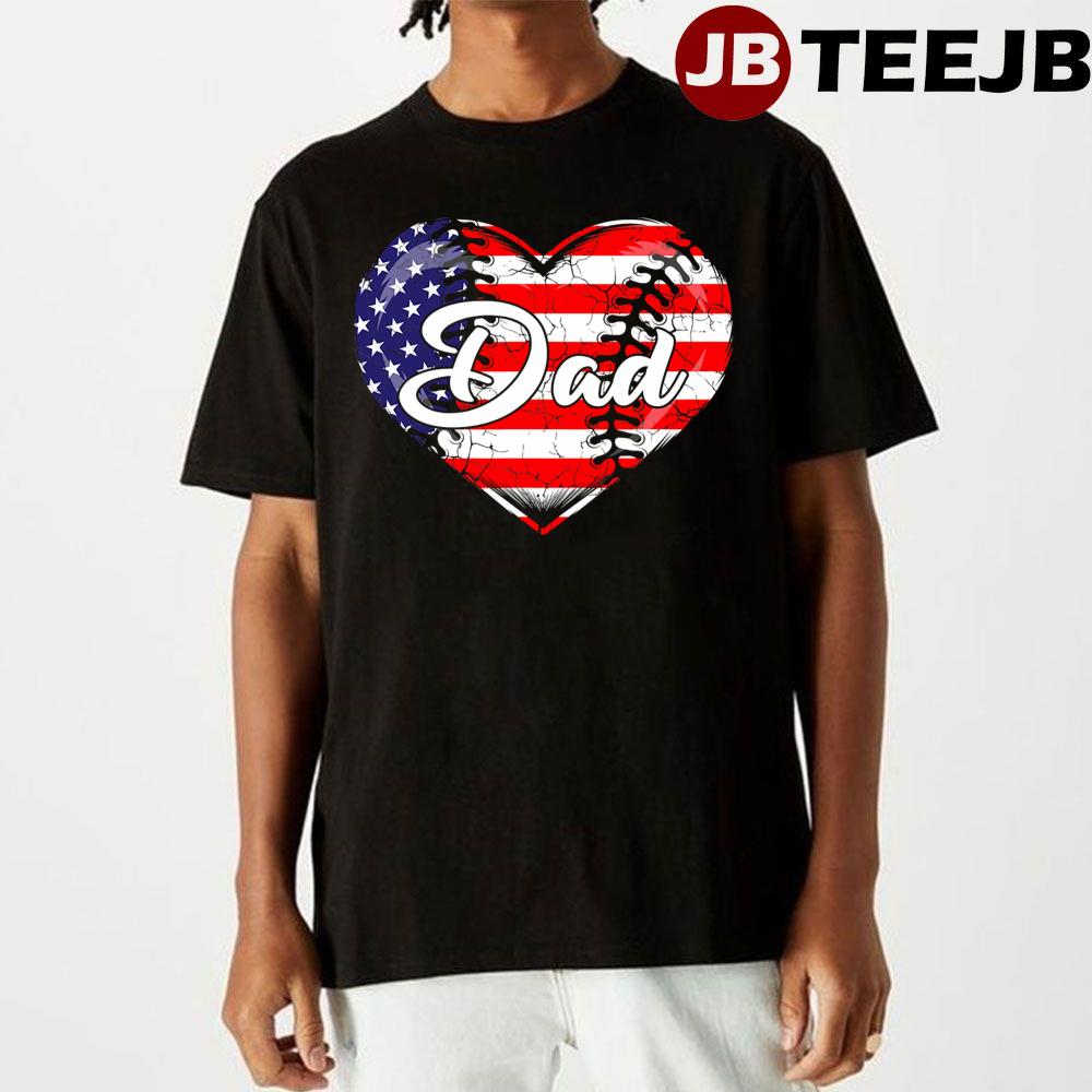 Mens Patriotic Baseball Dad American Flag Heart Unisex T-Shirt