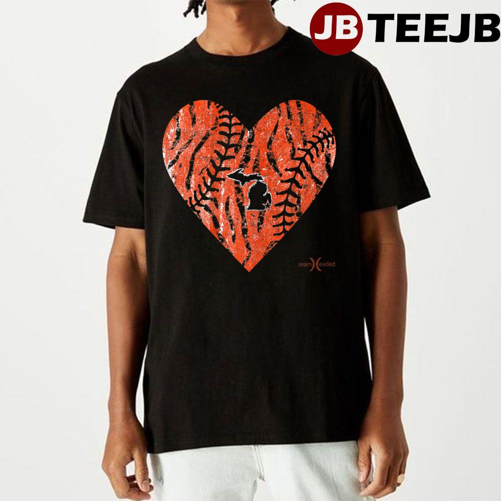 Vintage Detroit Baseball Heart With Tiger Stripes Unisex T-Shirt