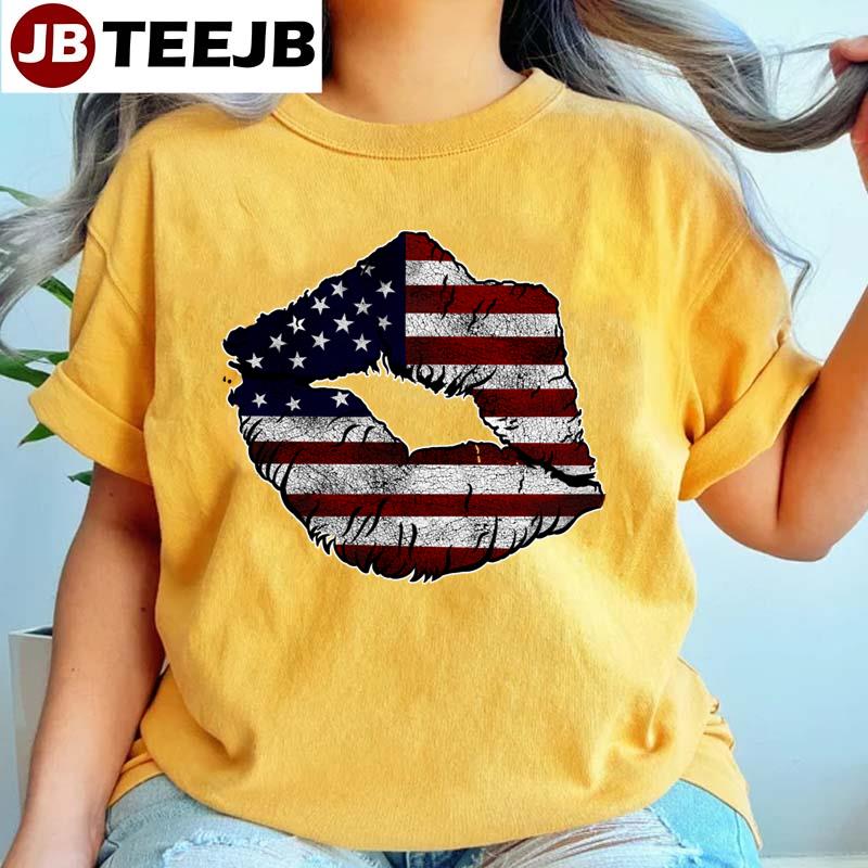 American Flag Lips Patriotic Flag Love Respect Unisex T-Shirt