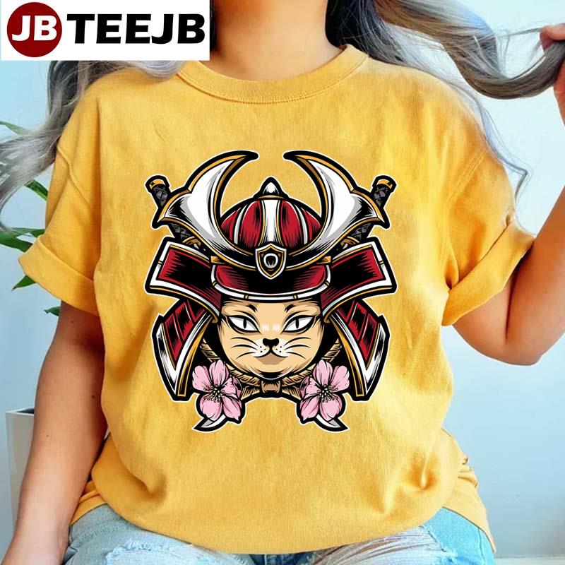 Cute Cat Wear Samurai Helmet Unisex T-Shirt