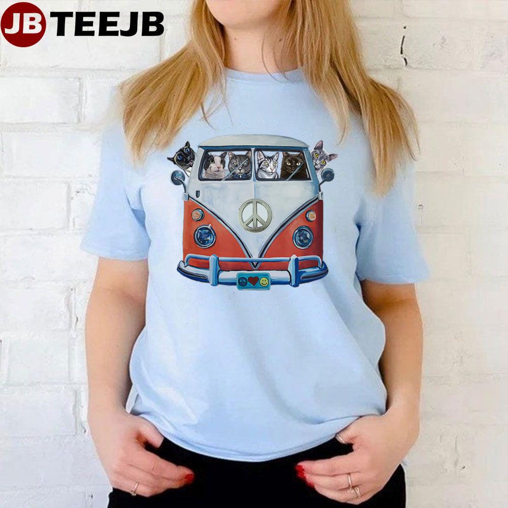 Peace Love Cats Hippie Van Unisex T-Shirt