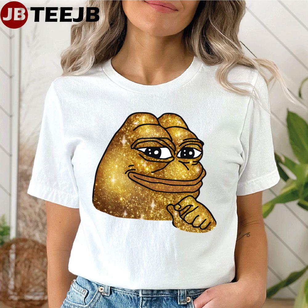 Rare Pepe The Frog Gold Luxury Metal Golden Glitters With Smug Face Unisex T-Shirt