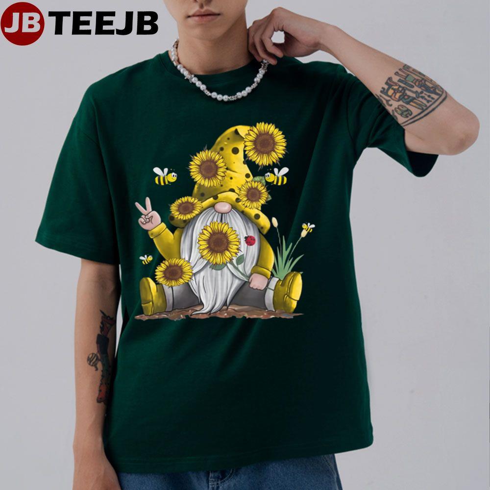 Sunflower Gnome With Bee Funny Hippie Unisex T-Shirt