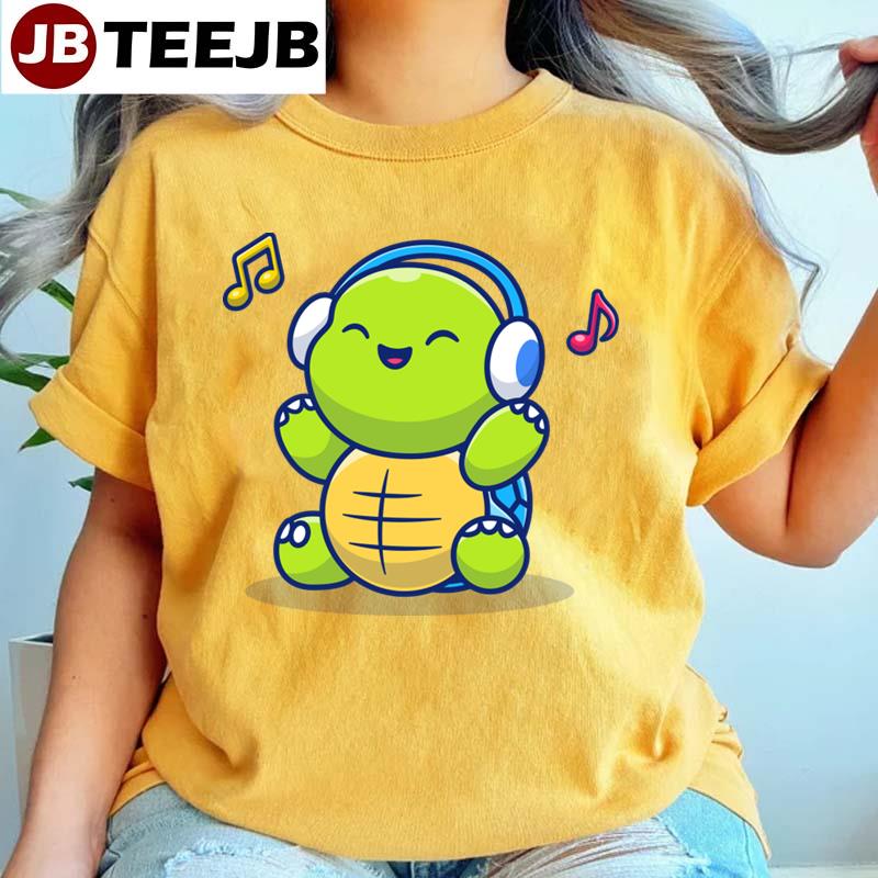 Cute Turtle Listening Music With Headphone Unisex T-Shirt