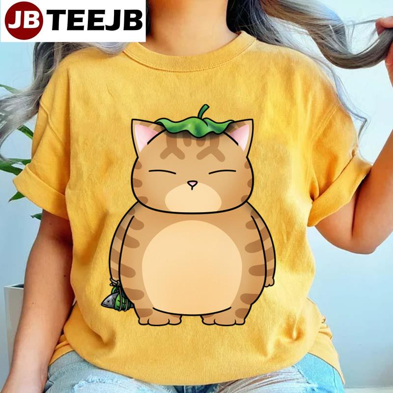 Fat Orange Cat With Leaf Umbrella Unisex T-Shirt