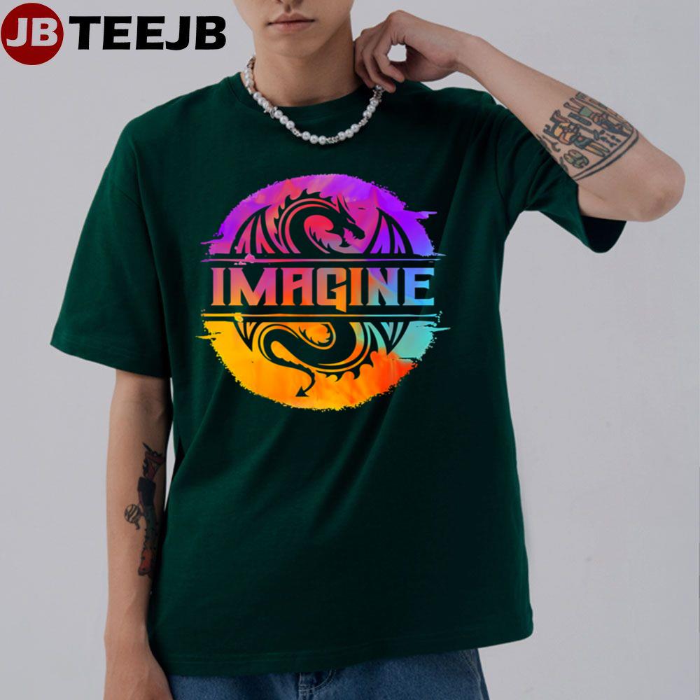 Imagine Colorful Watercolour Graphic Dragon Unisex T-Shirt