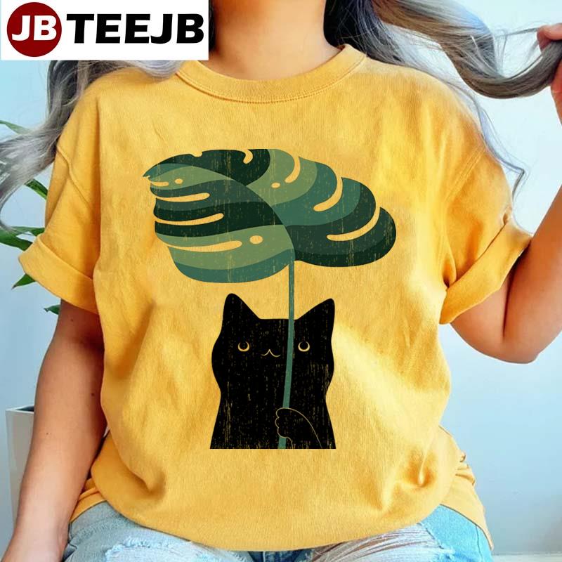 Monstera Black Cat Totoro Style Unisex T-Shirt