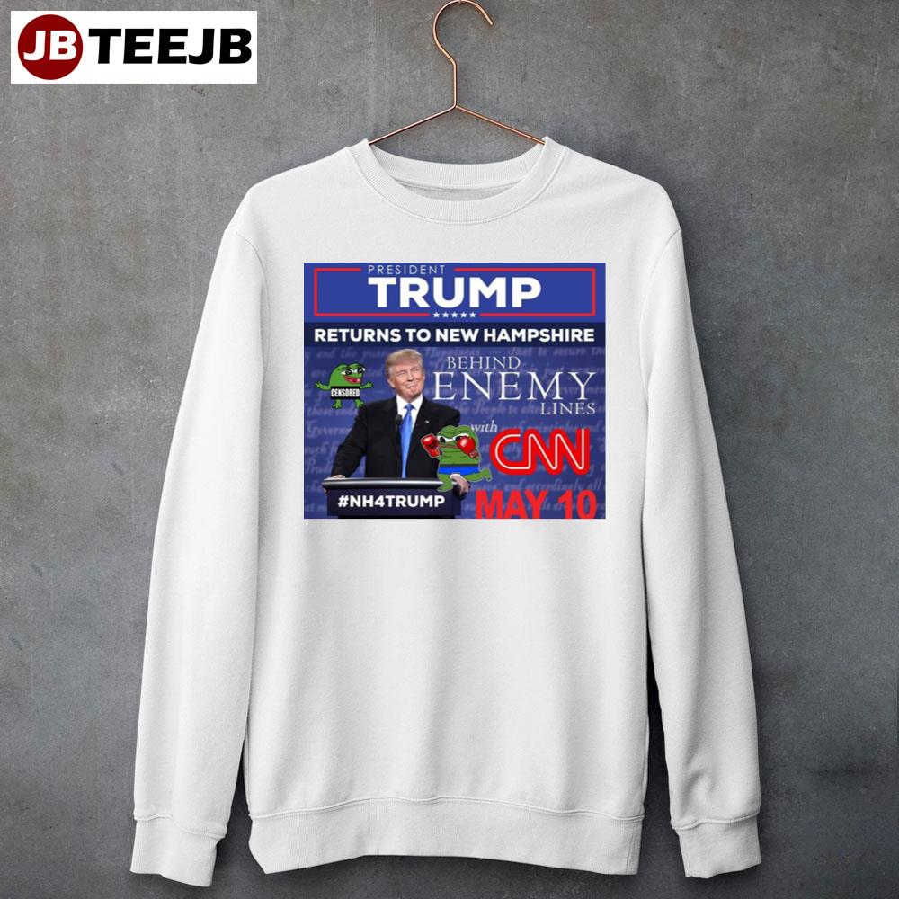 President Trump Returns To New Hampshire Behind Enemy Lines With Cnn Pepe Meme 2023 Unisex T-Shirt