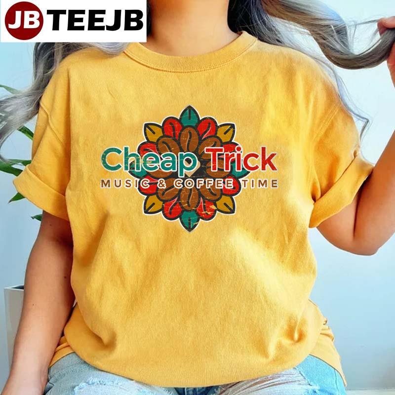 Retro Art Flower Cheap Trick Music & Cofee Time Unisex T-Shirt