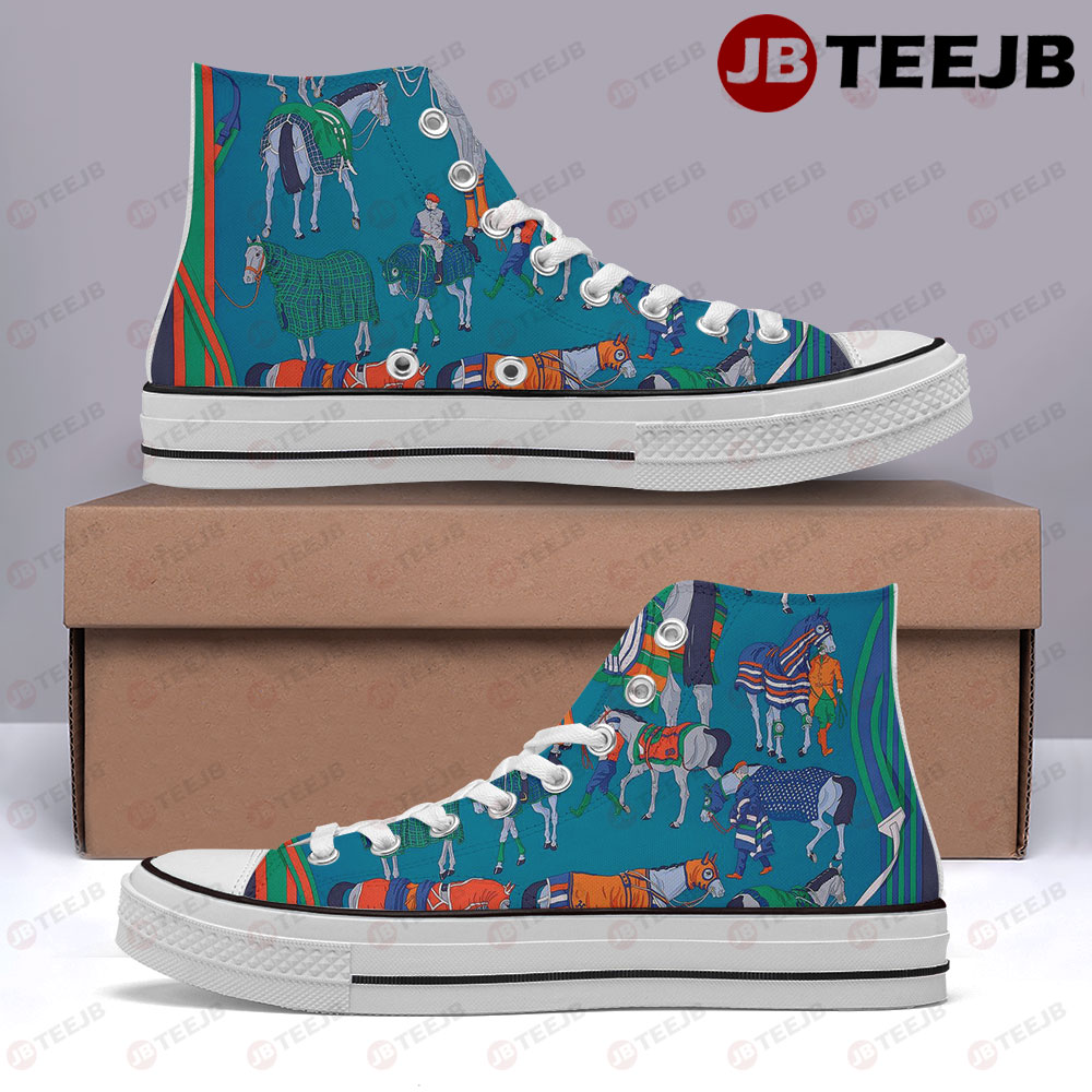 Blue Art Horse Hermès High Top Retro Canvas Shoes