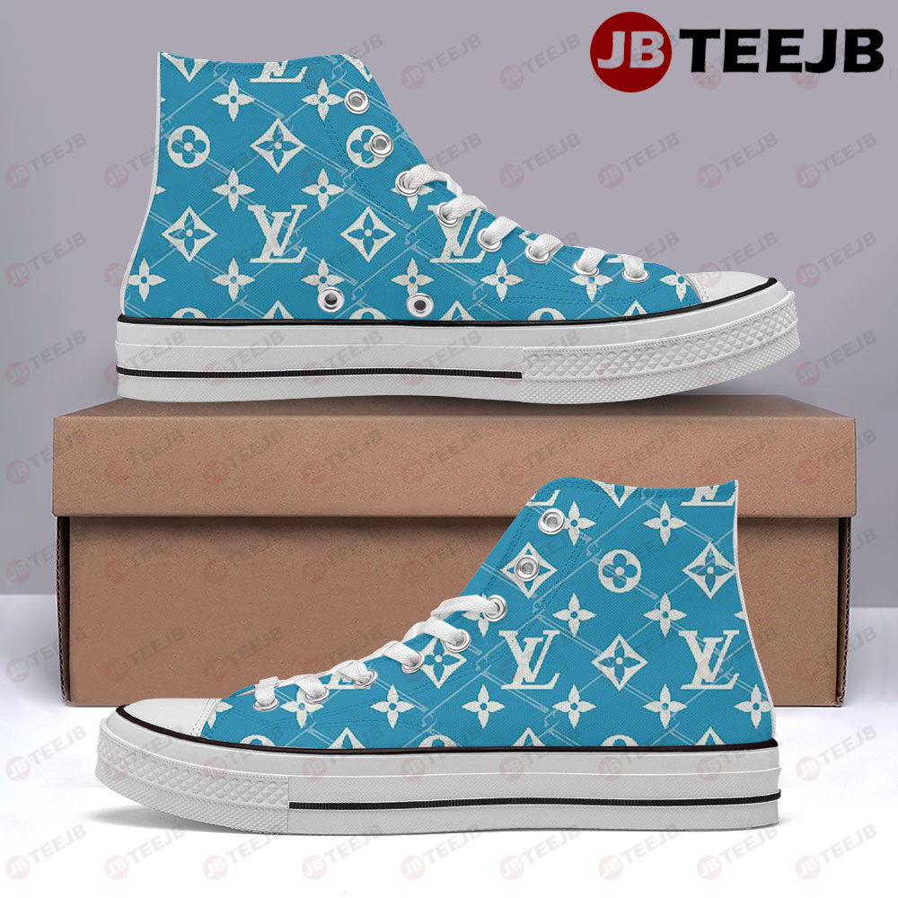 Blue Background Louis Vuitton High Top Retro Canvas Shoes