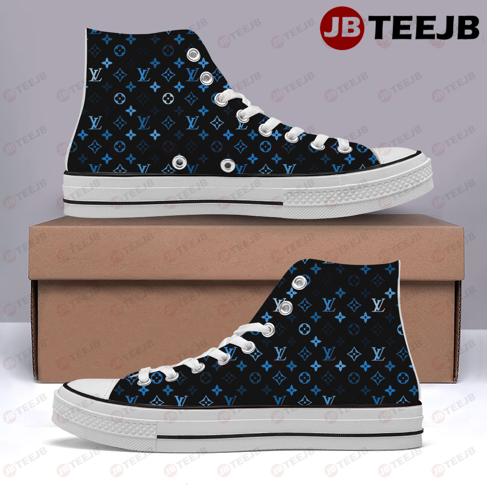 Blue Balack Background Louis Vuitton High Top Retro Canvas Shoes