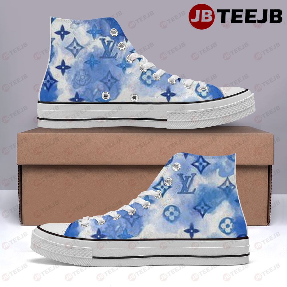 Blue Water Color Art Louis Vuitton High Top Retro Canvas Shoes