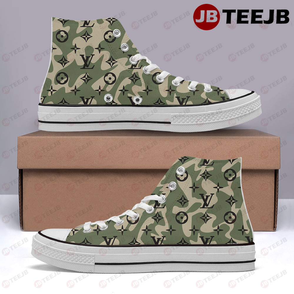 Camouflage Pattern Louis Vuitton High Top Retro Canvas Shoes