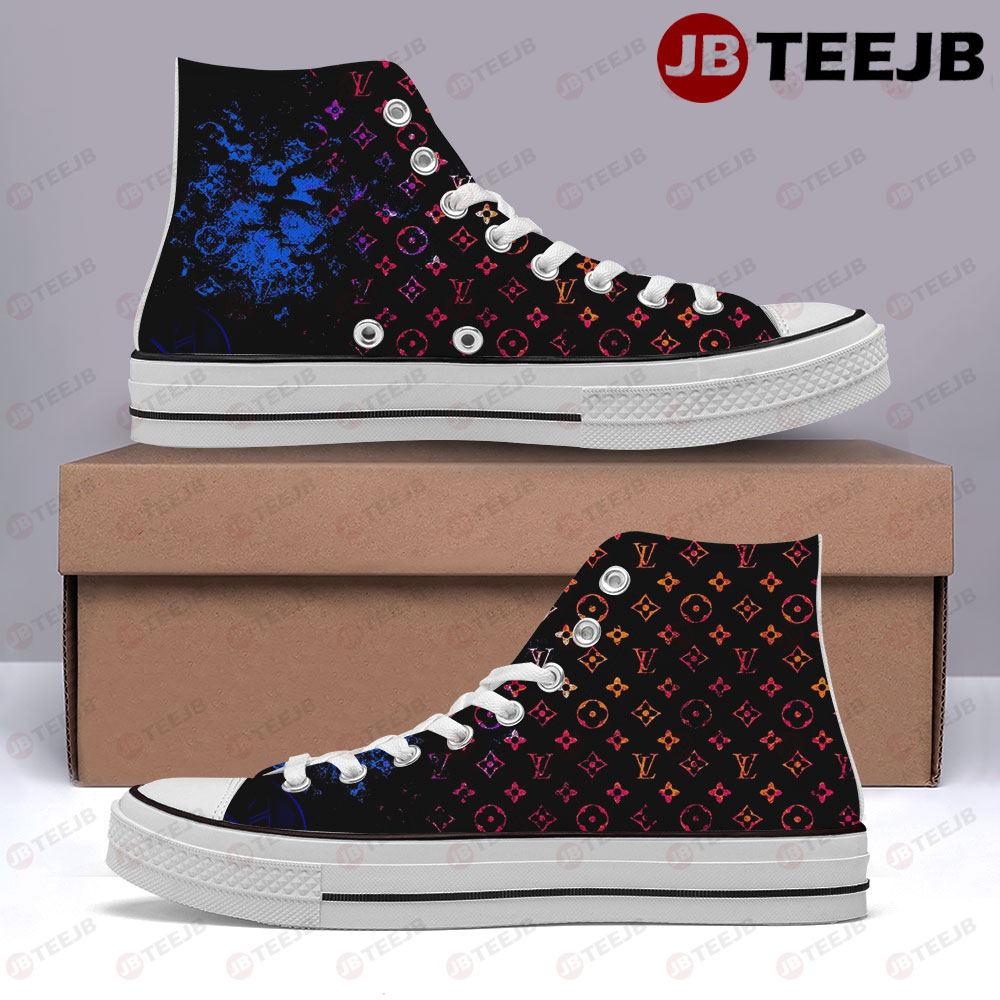 Color Art Black Background Louis Vuitton High Top Retro Canvas Shoes