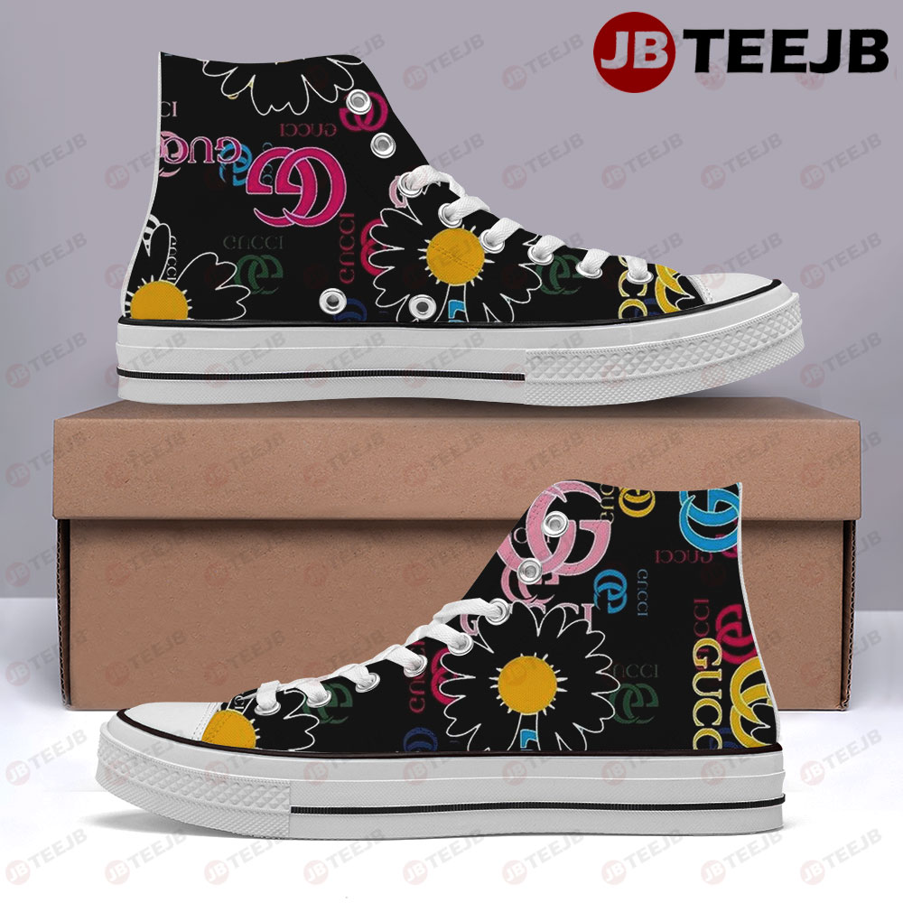 Color Flowers Gucci High Top Retro Canvas Shoes