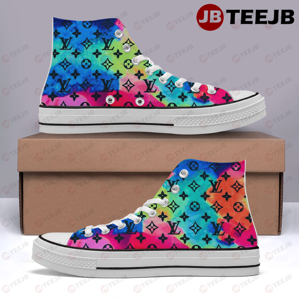 Color Mix Art Louis Vuitton High Top Retro Canvas Shoes