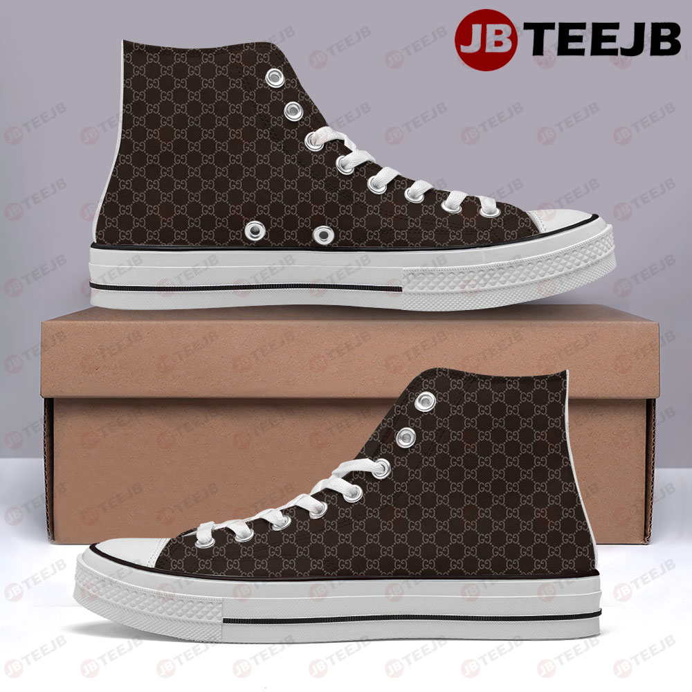 Dark Brown Background Gucci High Top Retro Canvas Shoes