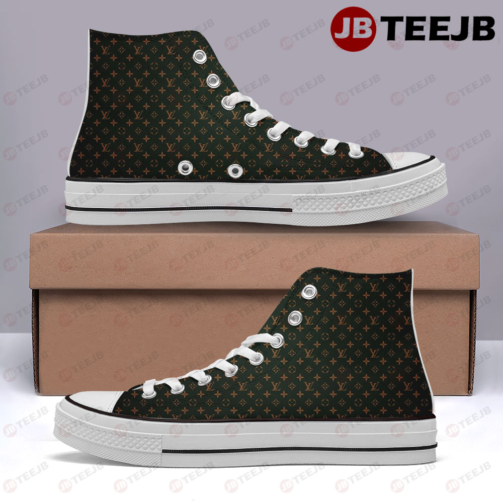 Dark Green Background Louis Vuitton High Top Retro Canvas Shoes