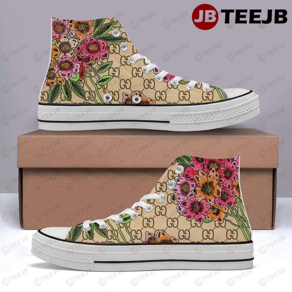 Flower Gucci High Top Retro Canvas Shoes