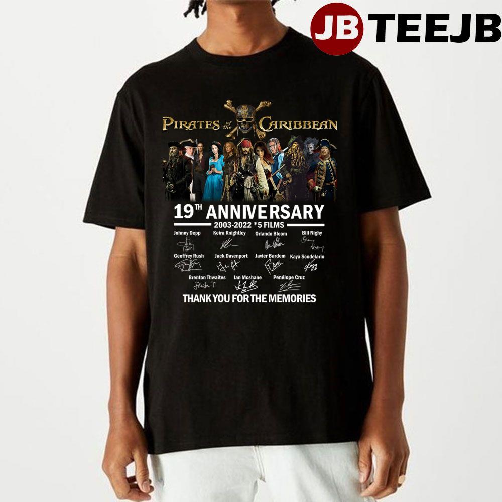 Pirates Of The Caribbean 2003 2022 17th Anniversary Cast Full Signed Thank You Movie Unisex T-Shirt