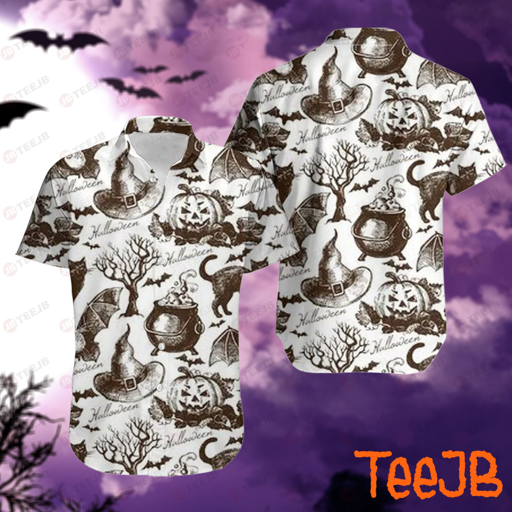 Bats Cats Halloween Pattern 302 Hawaii Shirt