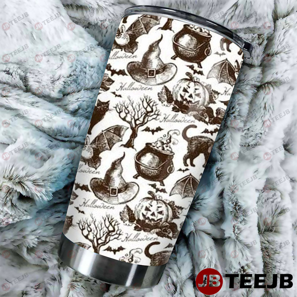 Bats Cats Halloween Pattern 302 Tumbler