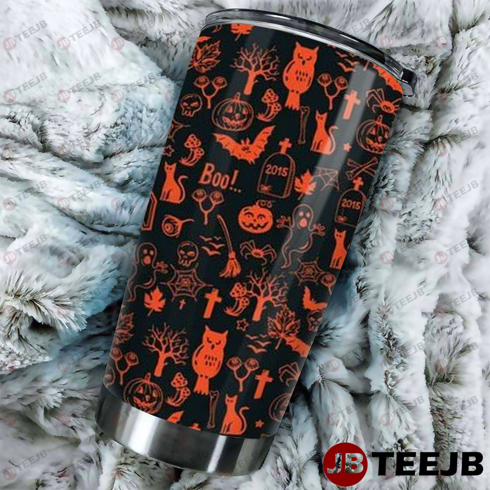 Bats Cats Pumpkins Halloween Pattern 011 Tumbler