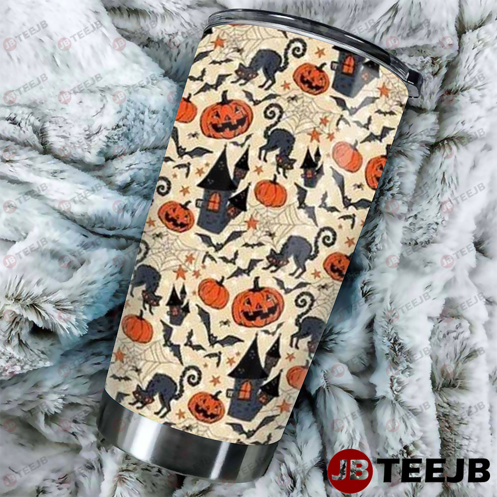 Bats Cats Pumpkins Halloween Pattern 303 Tumbler