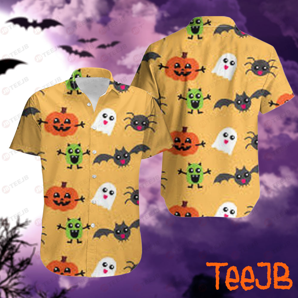 Bats Ghosts Pumpkins Halloween Pattern 063 Hawaii Shirt