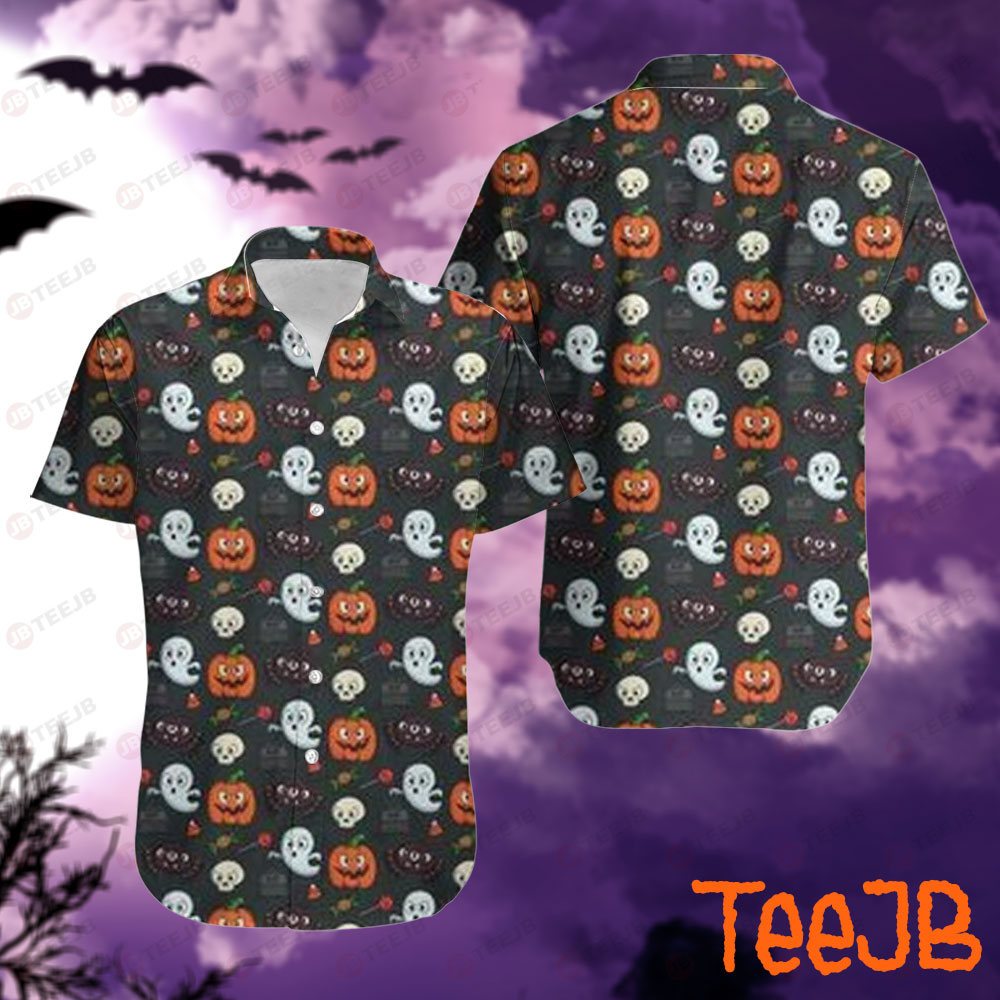 Bats Ghosts Pumpkins Halloween Pattern 184 Hawaii Shirt