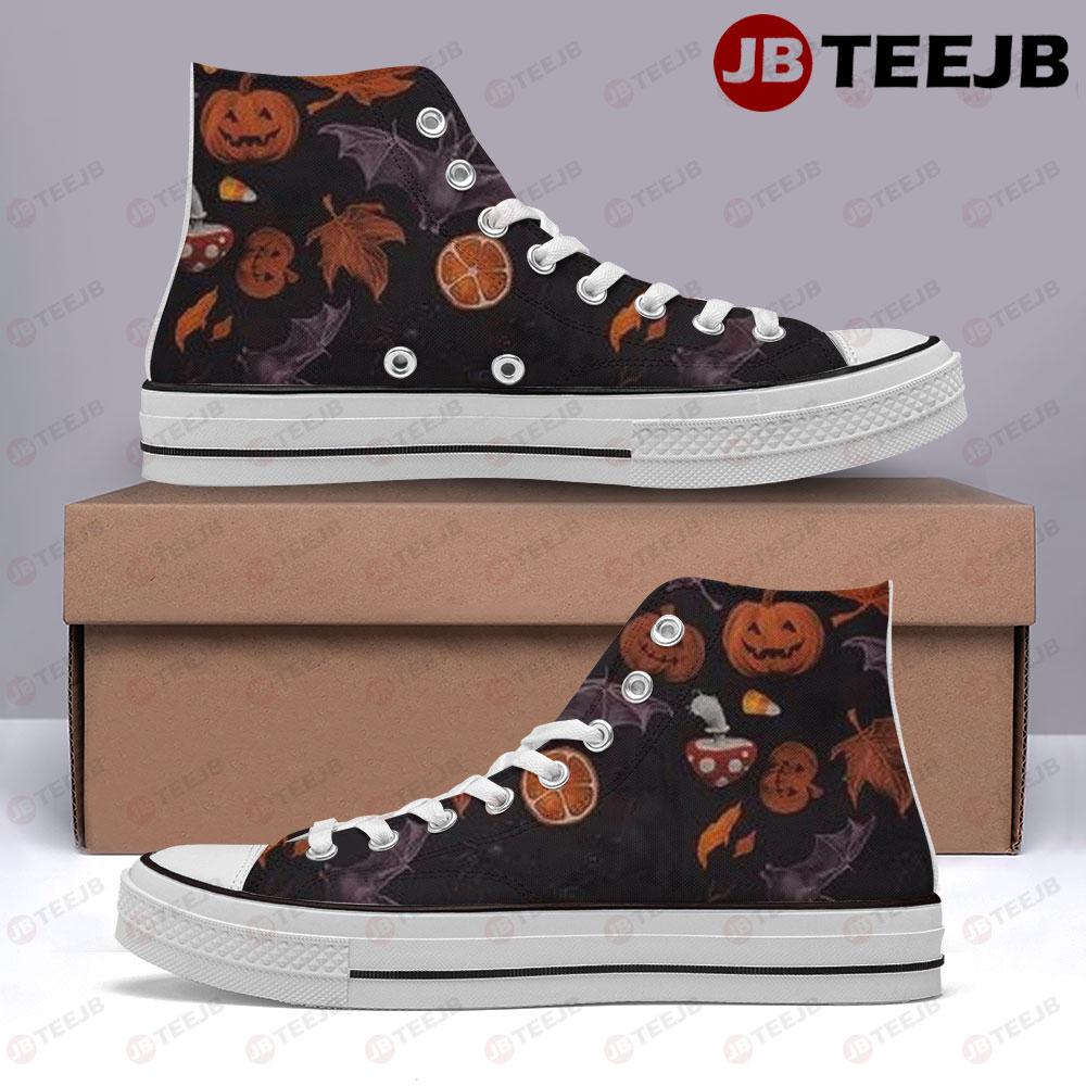 Bats Pumpkins Halloween Pattern 073 TeeJB High Top Retro Canvas Shoes