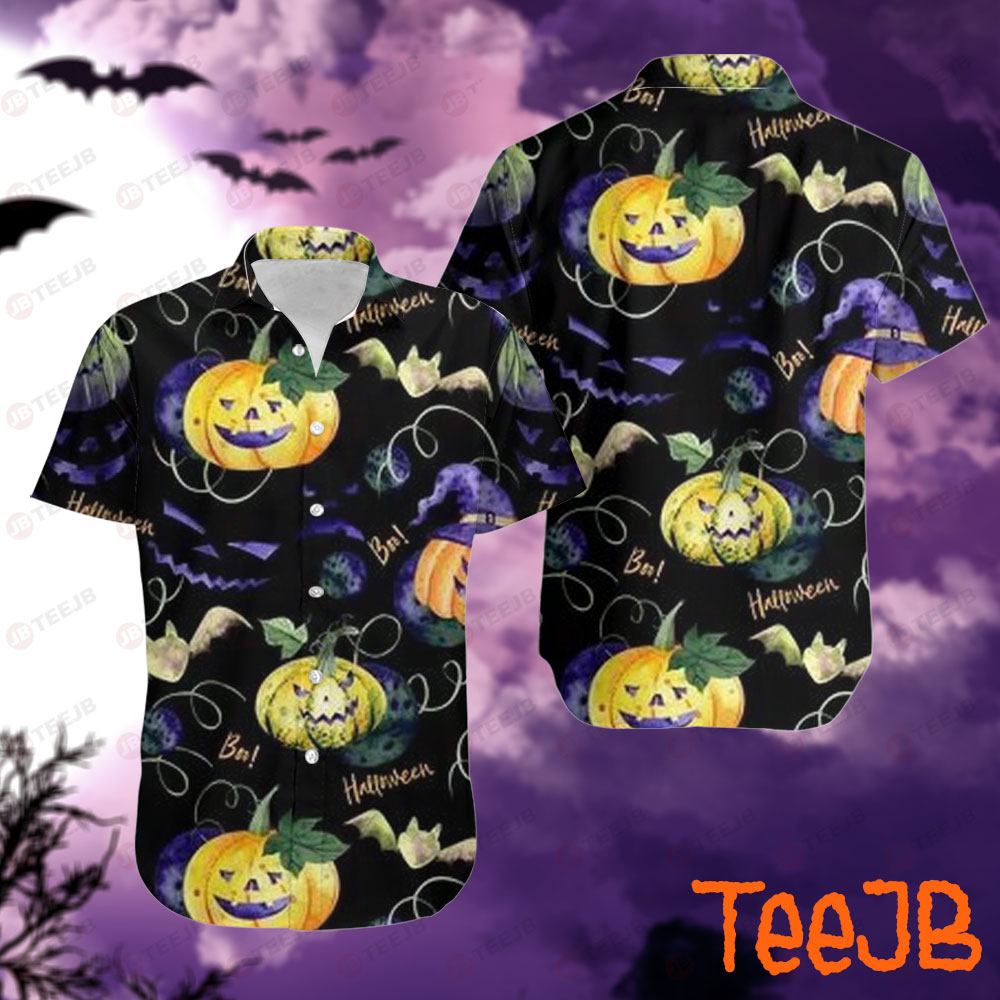 Bats Pumpkins Halloween Pattern 161 Hawaii Shirt
