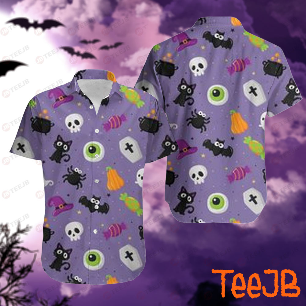 Candy Bats Cats Halloween Patter Hawaii Shirt