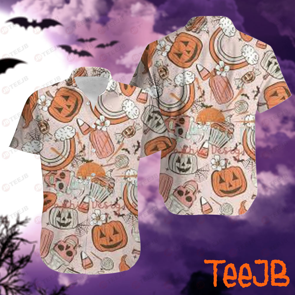 Candy Bats Pumpkins Halloween Pattern 152 Hawaii Shirt
