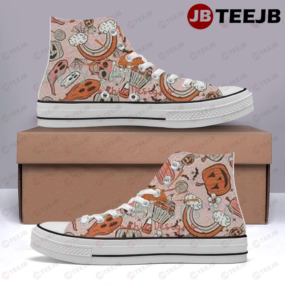 Candy Bats Pumpkins Halloween Pattern 152 TeeJB High Top Retro Canvas Shoes