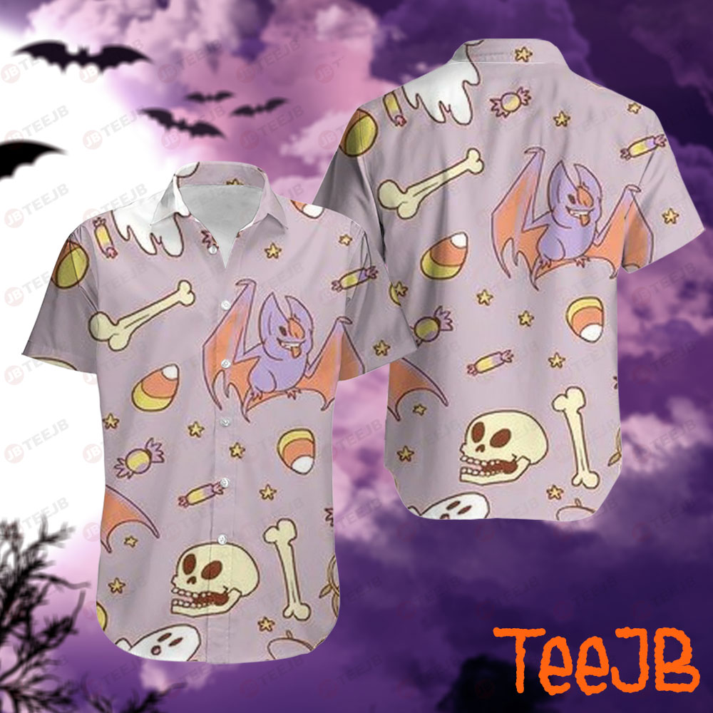 Candy Skulls Bats Ghosts Pumpkins Halloween Pattern Hawaii Shirt