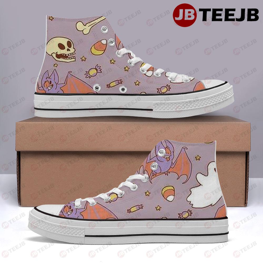 Candy Skulls Bats Ghosts Pumpkins Halloween Pattern TeeJB High Top Retro Canvas Shoes