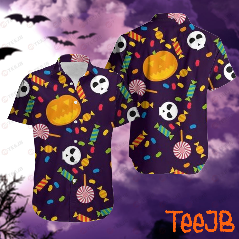 Candy Skulls Pumpkins Halloween Pattern Hawaii Shirt