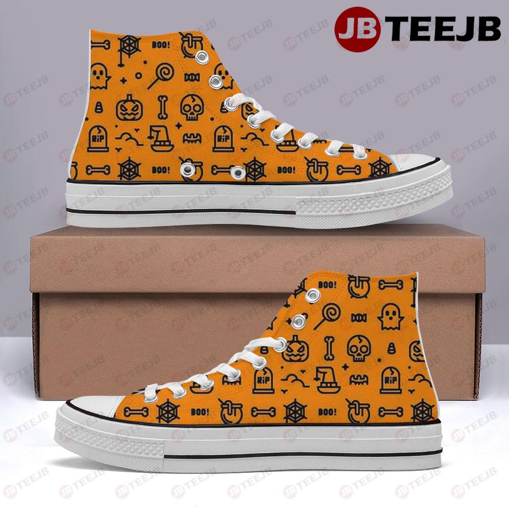 Candy Spiders Skulls Pumpkins Halloween Pattern TeeJB High Top Retro Canvas Shoes