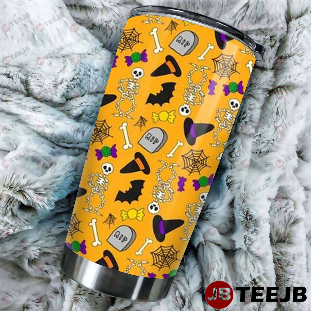 Candy Witch Hats Spiders Skulls Bats Halloween Pattern Tumbler