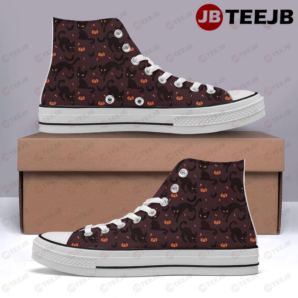 Cats Pumpkins Halloween Pattern 153 TeeJB High Top Retro Canvas Shoes