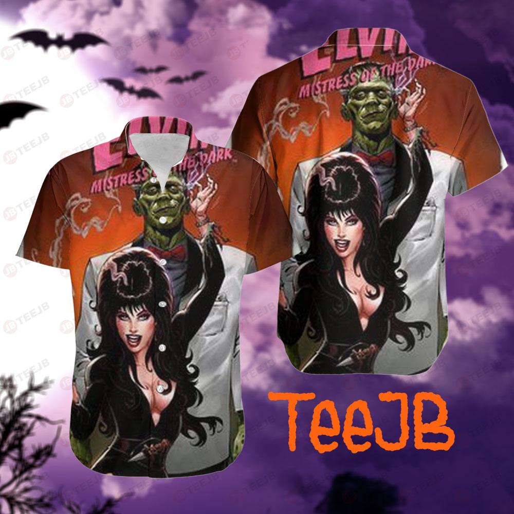 Elvira Mistress Of The Dark And Frankenstein Halloween TeeJB Hawaii Shirt