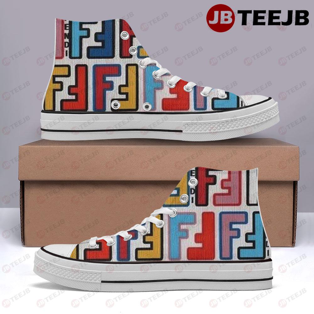 Fendi Pattern Version 10 TeeJB High Top Retro Canvas Shoes