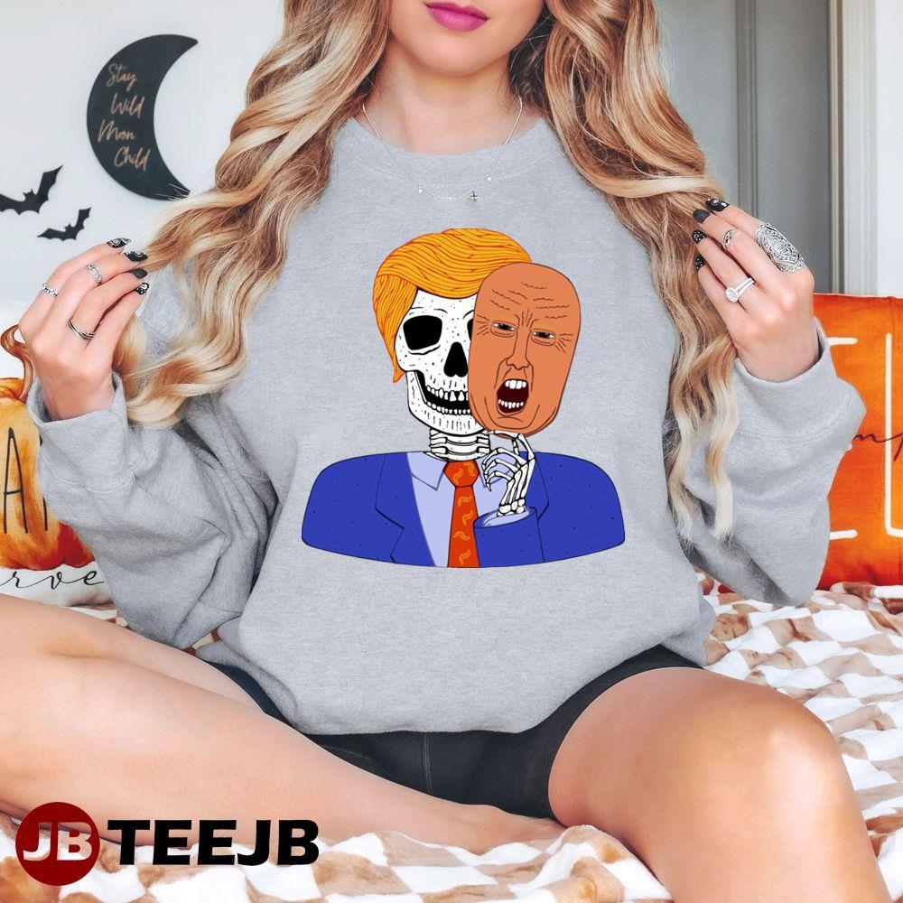 Halloween Skeleton With Scary Trump Mask TeeJB Unisex Sweatshirt