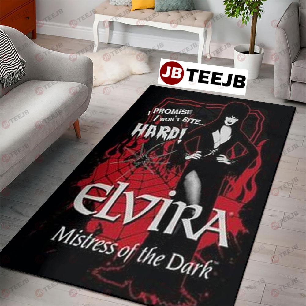 I Promise I Won’t Bite Hard Elvira Mistress Of The Dark Halloween TeeJB Rug Rectangle