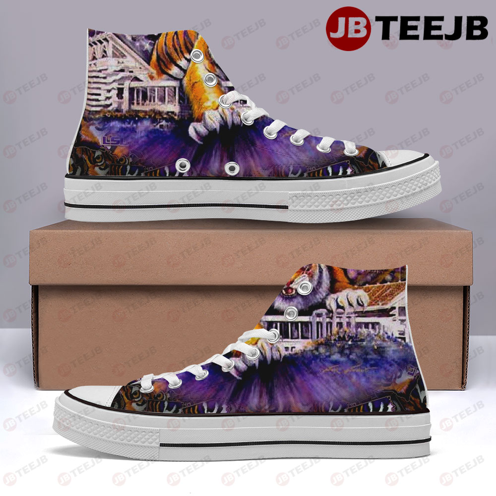 Louisiana State University Tiger On Stadium 11×16 American Sports Teams High Top Retro Canvas Shoes